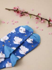 1pair Women Sheep Pattern Fashion Crew Socks - Multicolor - View 4
