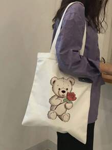 Túi Small Shopper Bear & Floral Pattern Polyester - Màu be - Xem 1