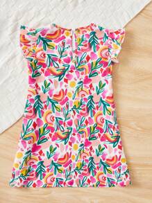 Amy Christine 小女童印花荷葉邊後鎖孔連衣裙 - 彩色 - 查看 2