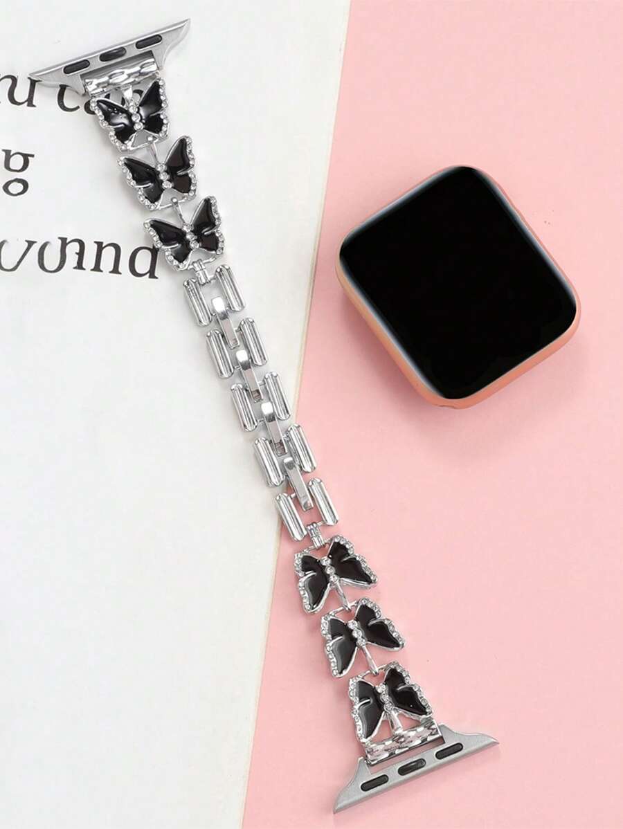 蝴蝶裝飾錶帶適用於Apple Watch - 黑色 - 查看 1