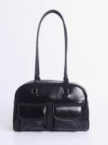 中等的方包素色多口袋 - 黑色 - 查看 4