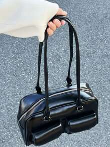 中等的方包素色多口袋 - 黑色 - 查看 6