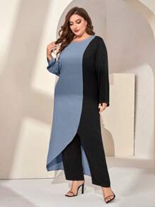 Mulvari Plus Two Tone Asymmetrical Hem Top & Trousers - Multicolor - View 5