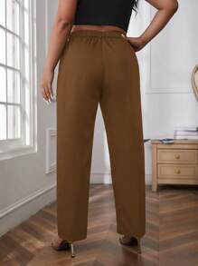 SHEIN Essnce Plus High Waist Seam Detail Pants - Brown - View 2