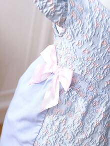 SHEIN 小女童花卉圖案提花前蝴蝶結連衣裙 - 淺藍色 - 查看 6