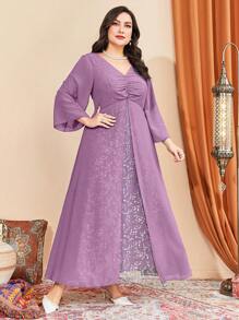 Modelyn Vestido floral fruncido delantero - Morado - Ver 3