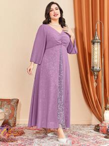 Modelyn Vestido floral fruncido delantero - Morado - Ver 5