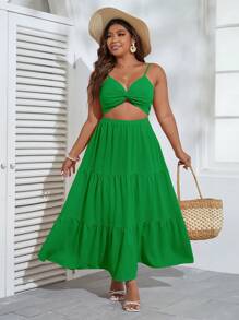 SHEIN VCAY Vestido de tirantes girante delantero con abertura bajo con fruncido - Verde - Ver 1