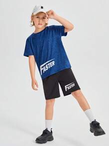 SHEIN Boys Letter Graphic Tee & Shorts - Multicolor - View 2