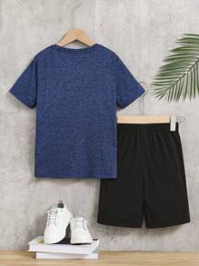 SHEIN Boys Letter Graphic Tee & Shorts - Multicolor - View 4