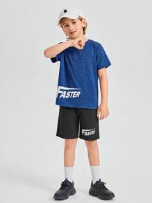 SHEIN Boys Letter Graphic Tee & Shorts - Multicolor - View 5