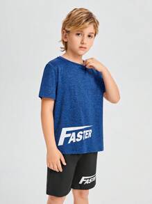 SHEIN Boys Letter Graphic Tee & Shorts - Multicolor - View 7