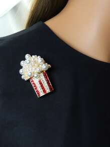 1pc Pearl & Gem Decor Popcorn Brooch, Fashion Jewelry Accessory, Gift For Her - Multicolor - View 2