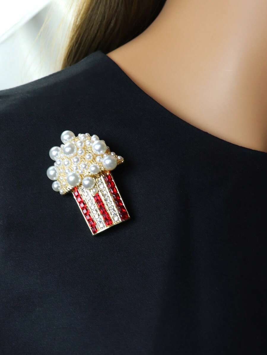 1pc Pearl & Gem Decor Popcorn Brooch, Fashion Jewelry Accessory, Gift For Her