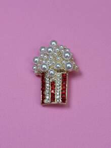 1pc Pearl & Gem Decor Popcorn Brooch, Fashion Jewelry Accessory, Gift For Her - Multicolor - View 5