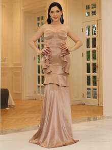 Missord Đầm Cắt ra Xù Dây kéo màu trơn Buổi tiệc - Màu be - Xem 3