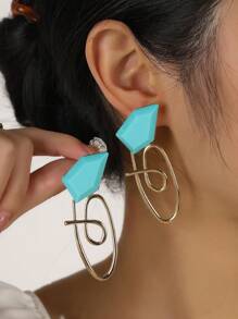 1對時尚鋅合金幾何耳釘適合女士適用於禮品 - 綠松石色 - 查看 1