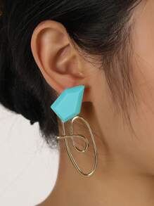 1對時尚鋅合金幾何耳釘適合女士適用於禮品 - 綠松石色 - 查看 4