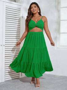 SHEIN VCAY Vestido de tirantes girante delantero con abertura bajo con fruncido - Verde - Ver 5