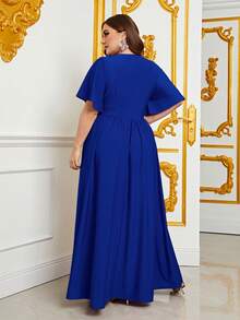 Faeriesty Plus Plunge Neck Split Thigh Dress - Royal Blue - View 2