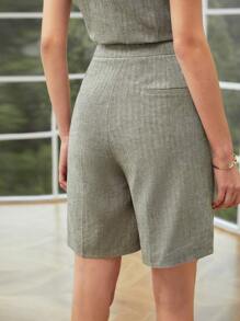 MOTF PREMIUM Shorts espiga mezcla lino - Verde militar - Ver 7