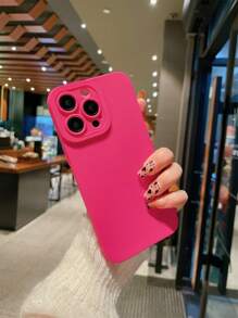 Ốp lưng điện thoại chống rơi, màu trơn, tối giản, cao cấp, tương thích với iPhone 16, 11, 12, 13, 14, 15, XR, 13 ProMax, 7P, 16 Plus, 16 ProMax, 13 Pro, 14 Plus, 15 ProMax, 16, 16 ProMax, chống nước, chống sốc, chống trầy xước - Màu Hồng Tươi - Xem 2