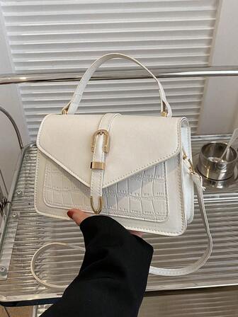 小方包鱷魚印花翻蓋可調節PU皮革