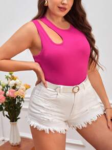 SHEIN Essnce Plus Cut Out Tank Top - Hot Pink - View 3