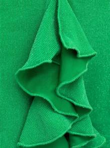 SHEIN BAE 褶邊荷葉邊金屬亮絲半身裙 - 綠色 - 查看 3