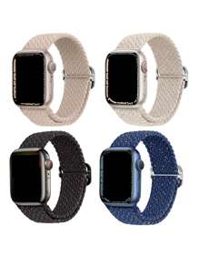 1pc Colorblock Woven Fabric Elastic Universal Smart Watchband - Multicolor - View 1
