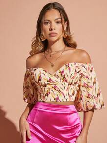 SHEIN BAE Áo sơ mi nữ Lộ Lưng Ren lên Tất cả trên in Giải trí - Nhiều màu - Xem 2