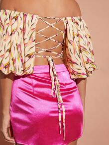 SHEIN BAE Áo sơ mi nữ Lộ Lưng Ren lên Tất cả trên in Giải trí - Nhiều màu - Xem 4