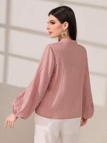 Mulvari Solid Button Front Lantern Sleeve Blouse - Baby Pink - View 2