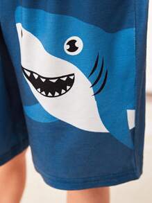 SHEIN Toddler Boys Shark Print Tee & Shorts PJ Set - Multicolor - View 6