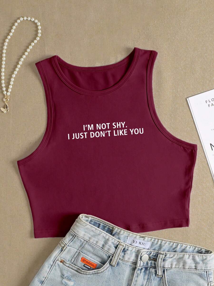 Chiquease Áo khoác và áo lót dành cho xe tăng nữ Gân đan Slogan Giải trí - Màu Đỏ Sâu - Xem 1