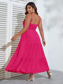 SHEIN VCAY Plus Twist Front Cut Out Ruffle Hem Cami Dress - Hot Pink - View 2
