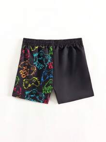 Boys Gamepad Print Drawstring Waist Swim Shorts - Black - View 2