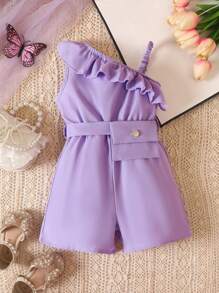 Pelele De Bebé Para Niña Con Volante Y Cuello Asimétrico Con Bolso Correa - Morado - Ver 1