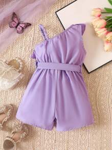 Pelele De Bebé Para Niña Con Volante Y Cuello Asimétrico Con Bolso Correa - Morado - Ver 2