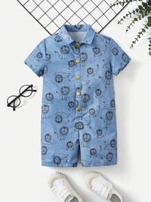 SHEIN 小男童卡通圖案襯衫連體短褲