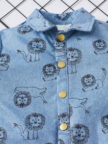 SHEIN 小男童卡通圖案襯衫連體短褲