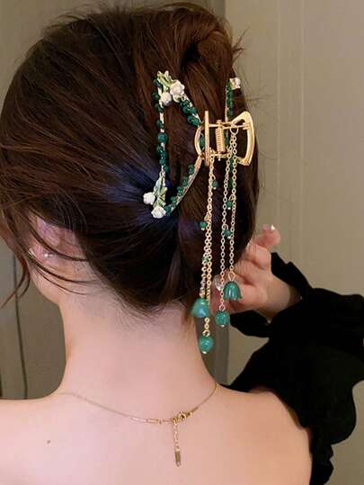 Flower Decor Hair Claw Elegant Perfect Gift For Friends For Daily Use Tiaras St. Patrick's Day,Hair Accessories,Claw Clips,Hair Jaw Clip,Hair Clutch Fall Winter Hair Clip For Vacation Outfits Woman Summer