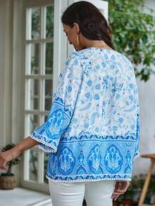 SHEIN VCAY 佩斯利印花蝙蝠袖襯衫 - 藍色 - 查看 2