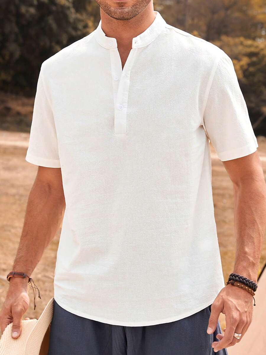 Manfinity Homme Lỏng lẻo Nam Màu thuần Áo sơ mi - trắng - Xem 1
