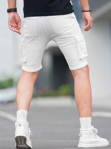 Manfinity LEGND Men Cotton Flap Pocket Side Bermuda Denim Shorts - White - View 2