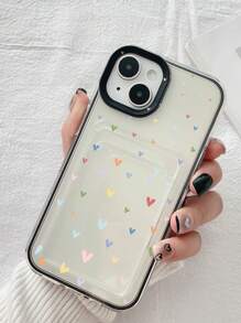 Vỏ điện thoại họa tiết trái tim có khe cắm thẻ - Nhiều màu - Xem 1