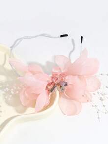 1 pieza Diadema elegante de mujer con flores, rhinestones y perlas falsas, adecuada para uso diario y eventos - Rosa vieja - Ver 2