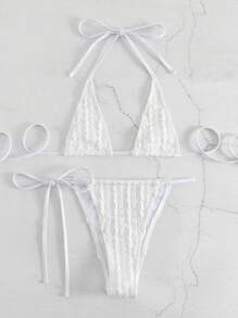 Bañador bikini triángulo halter liso - Blanco - Ver 4