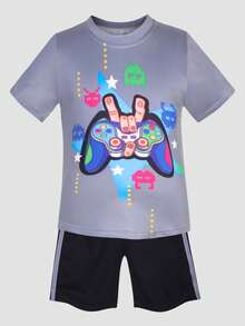 小男童遊戲手柄圖案T恤和短褲 - 彩色 - 查看 3