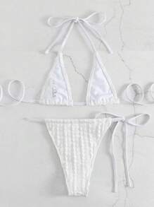 Bañador bikini triángulo halter liso - Blanco - Ver 5